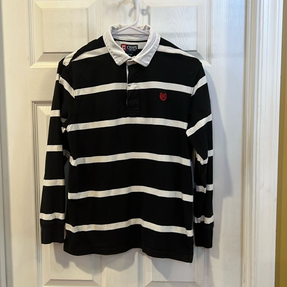 Youth boys Chaps collared black/white polo size large (14/16).